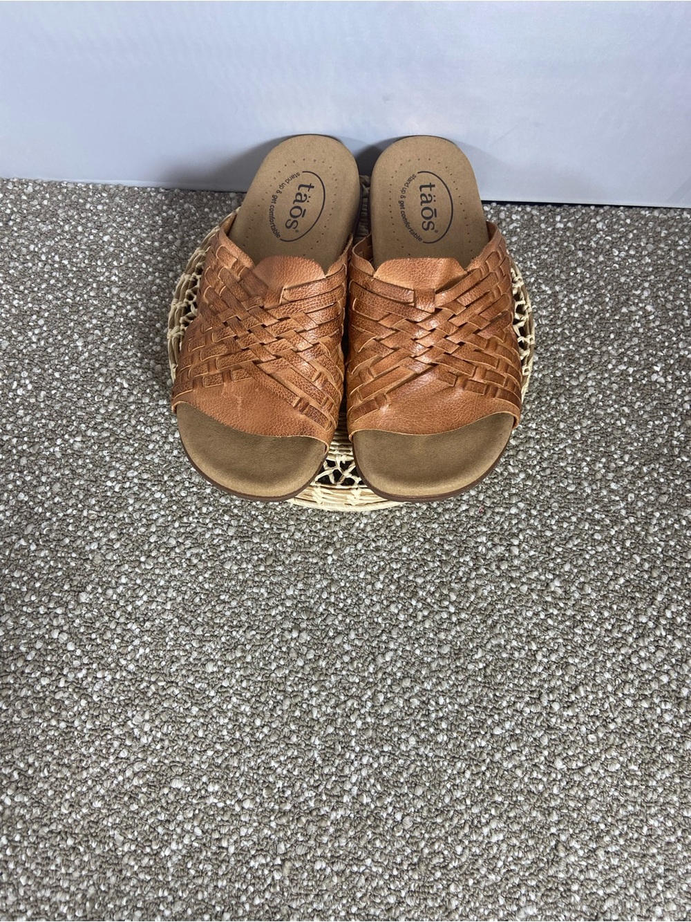 Taos Guru Women’s Footwear Woven Slide Mules In Cognac Brown,Handcrafted Sandals